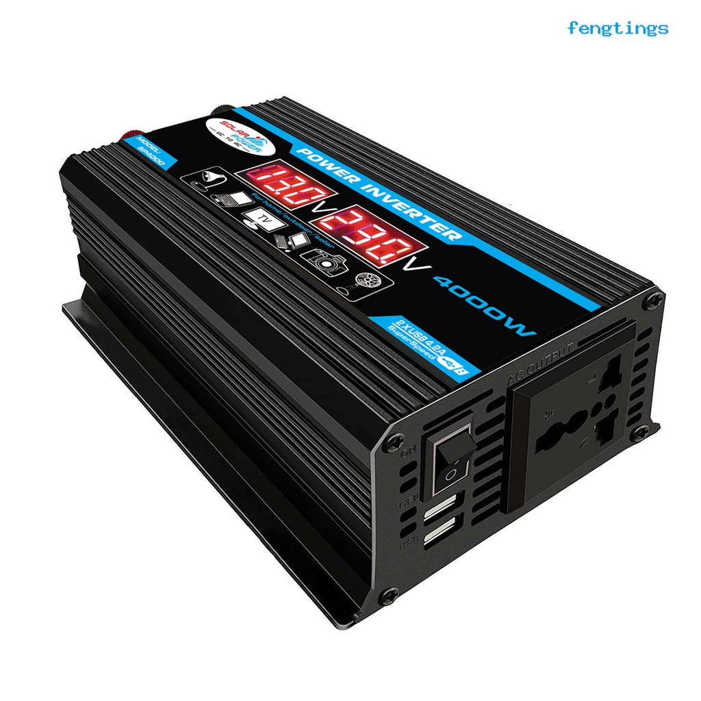 Bộ Chuyển Đổi Nguồn Điện 4000W Từ 12V Sang 220V Cổng USB Kép Có Đèn LED Hiển Thị Điện Áp Cho Xe Hơi