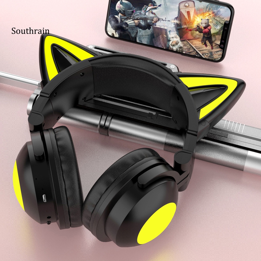Tai Nghe Chụp Tai Bluetooth Không Dây Hình Tai Mèo Phát Sáng Cho Điện Thoại