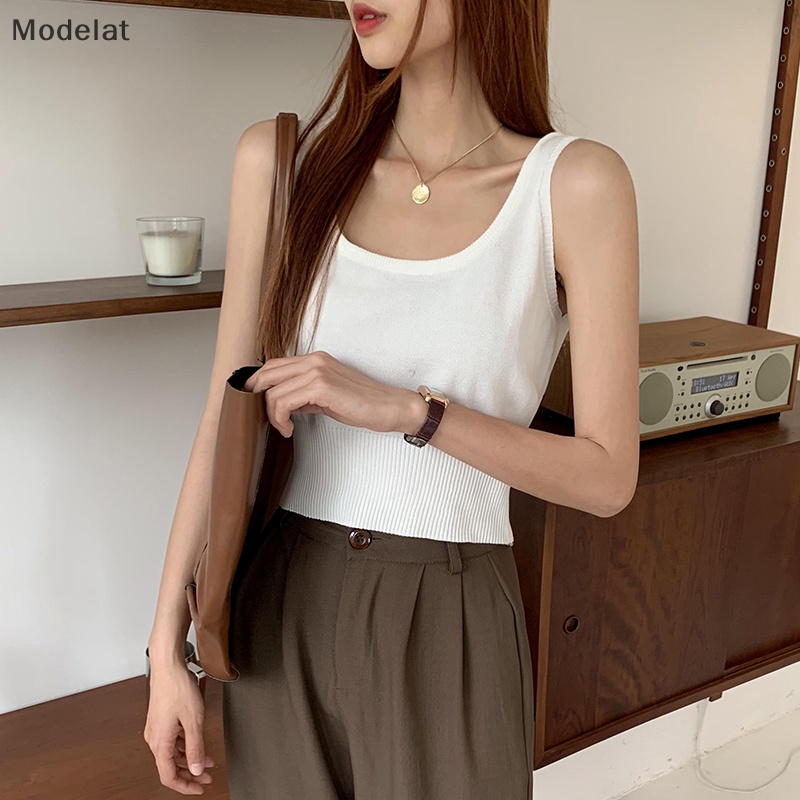 Áo Dệt Kim Sát Nách Cổ Vuông Màu Sắc Thời Trang Mùa Hè Cho Nữ