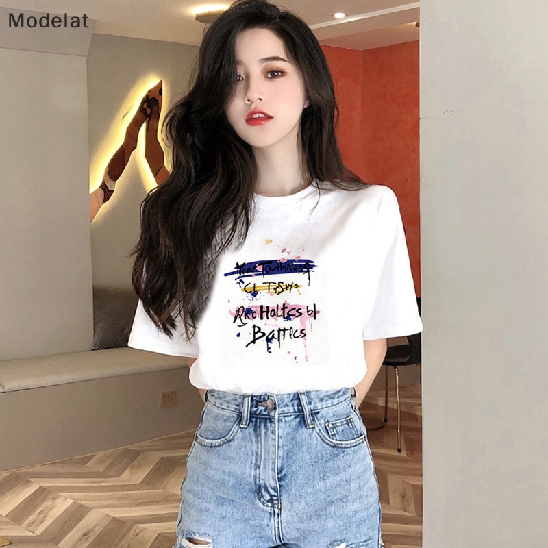 Áo Thun T-shirt Cotton Cổ Tròn Tay Ngắn In Chữ Thời Trang Mùa Hè Cho Nữ