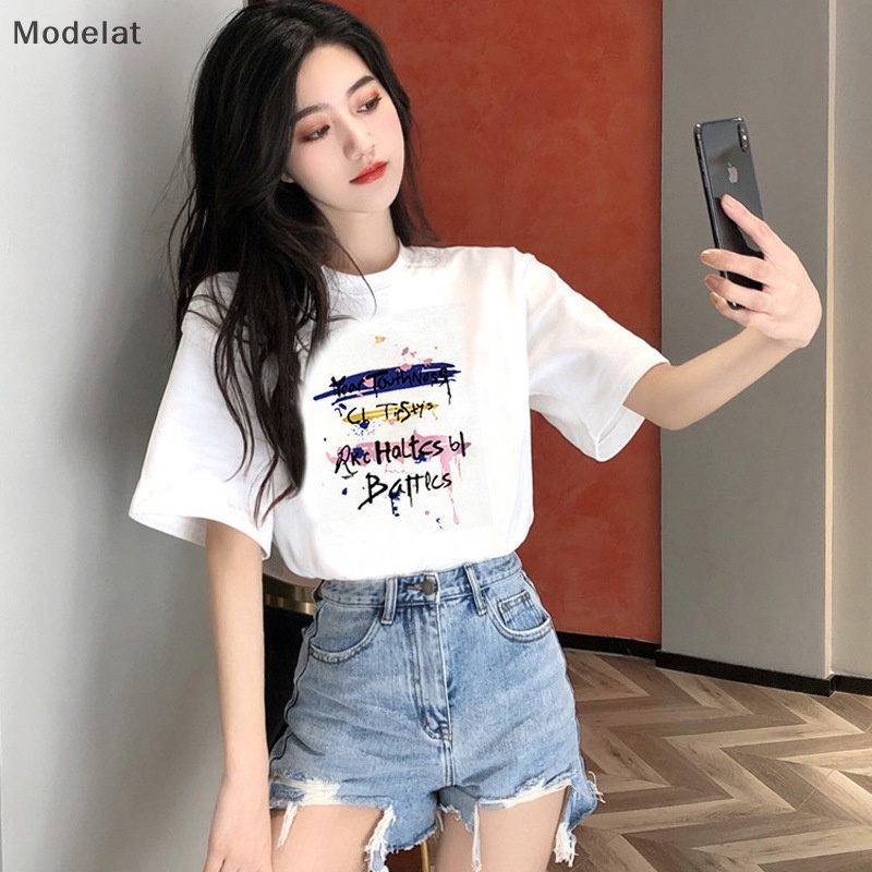 Áo Thun T-shirt Cotton Cổ Tròn Tay Ngắn In Chữ Thời Trang Mùa Hè Cho Nữ