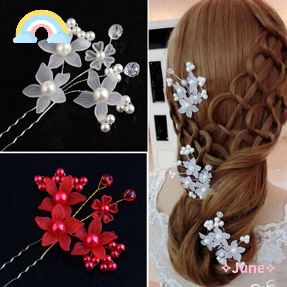 Bộ 6 Phụ Kiện Cài Tóc Cô Dâu Màu Trắng / Đỏ|Kẹp Tóc Thiết Kế Xinh Xắn Thời Trang