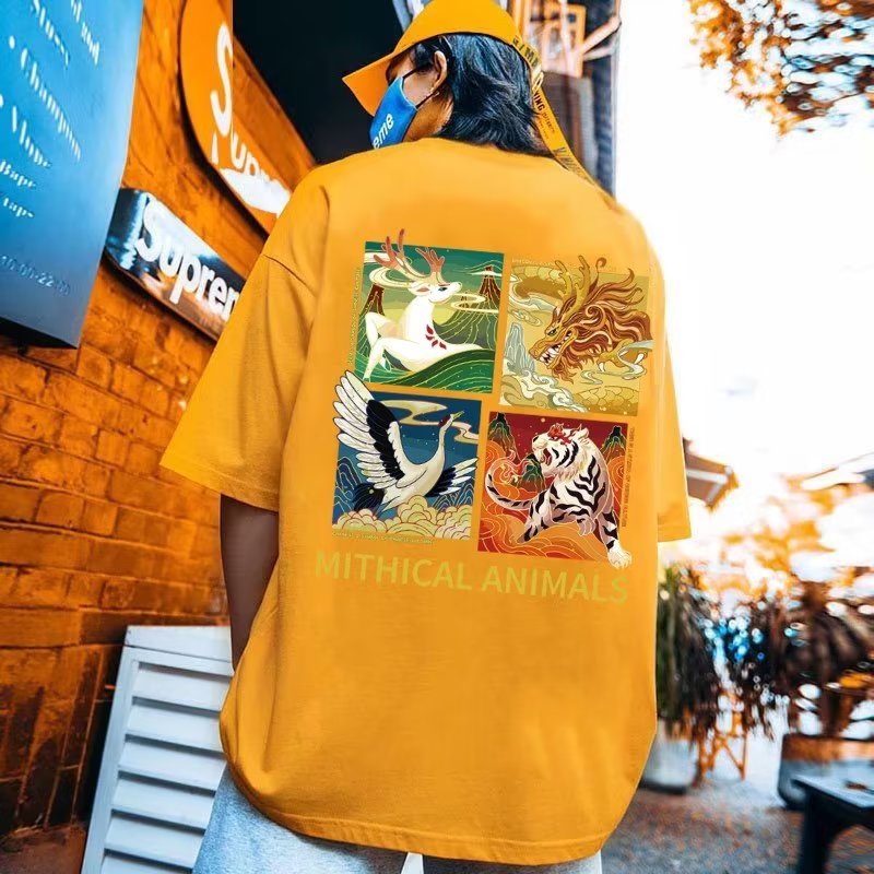 [ Rẻ vô địch ]có size lớn M-8xl Áo thun unisex nam nữ form rộng tay lỡ phông Cotton In Hoạt Hình Trung Quốc Thời Trang Mùa Hè