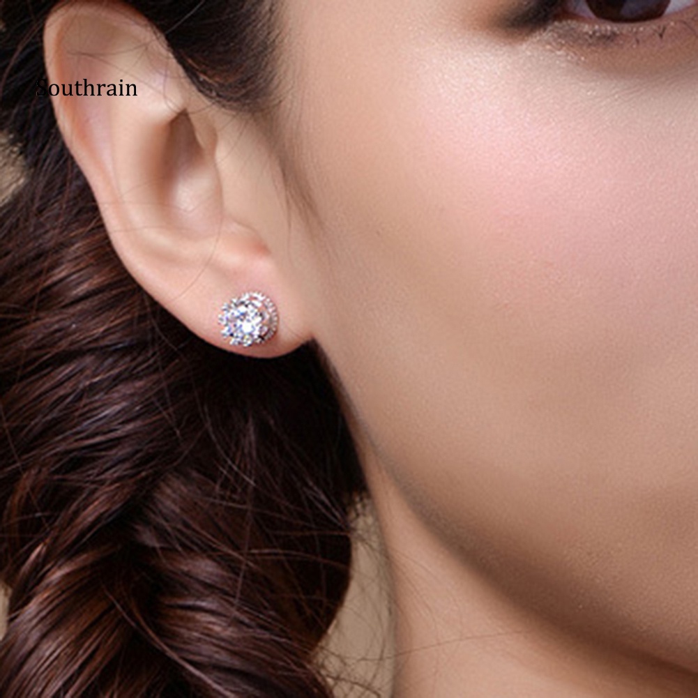 Khuyên Tai Mạ Bạc Đính Đá Thời Trang Cho Nữ