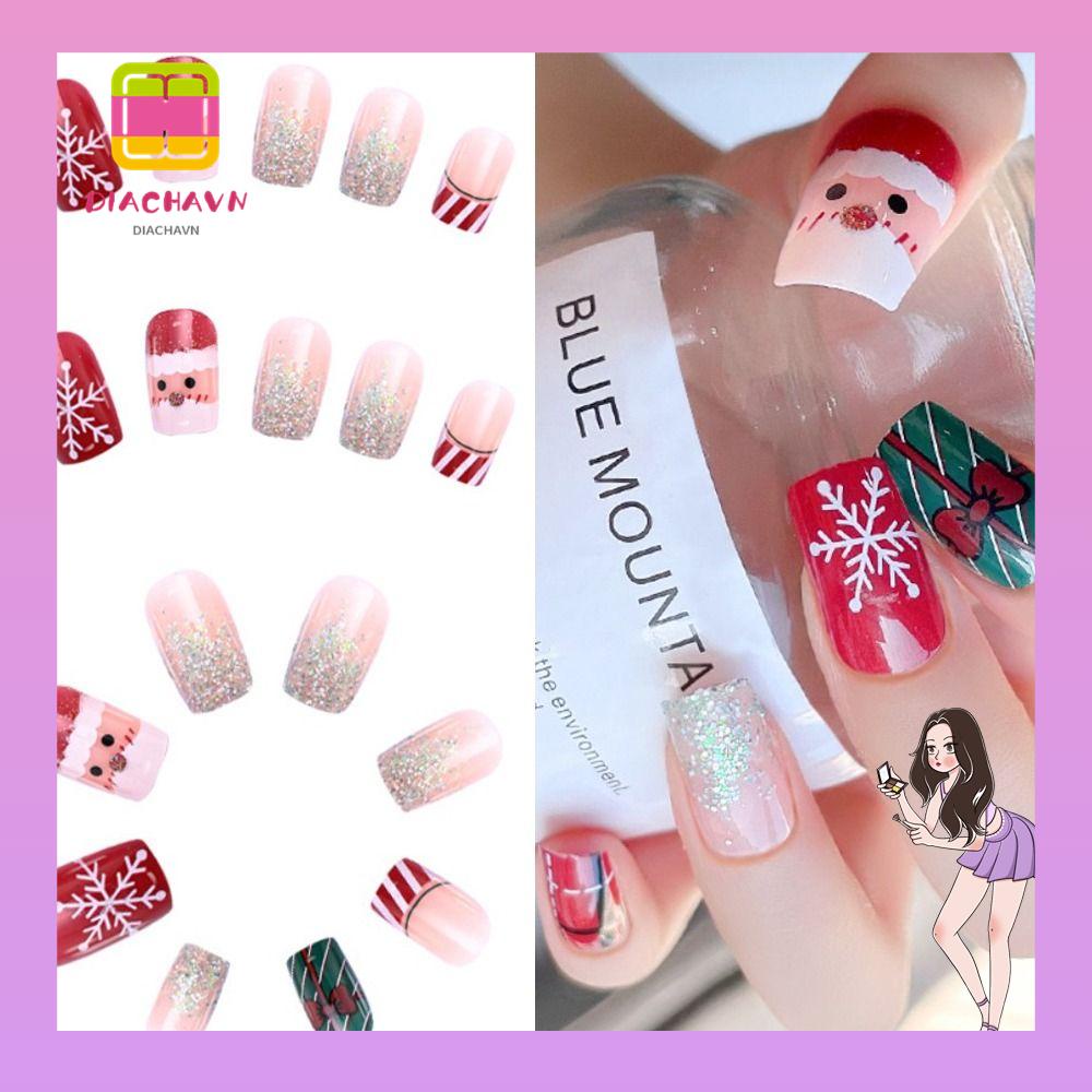 Set 24 Móng Tay Giả Hình Vuông Có Thể Tháo Rời Đính Kim Tuyến Lấp Lánh DIY Che Phủ Toàn Diện