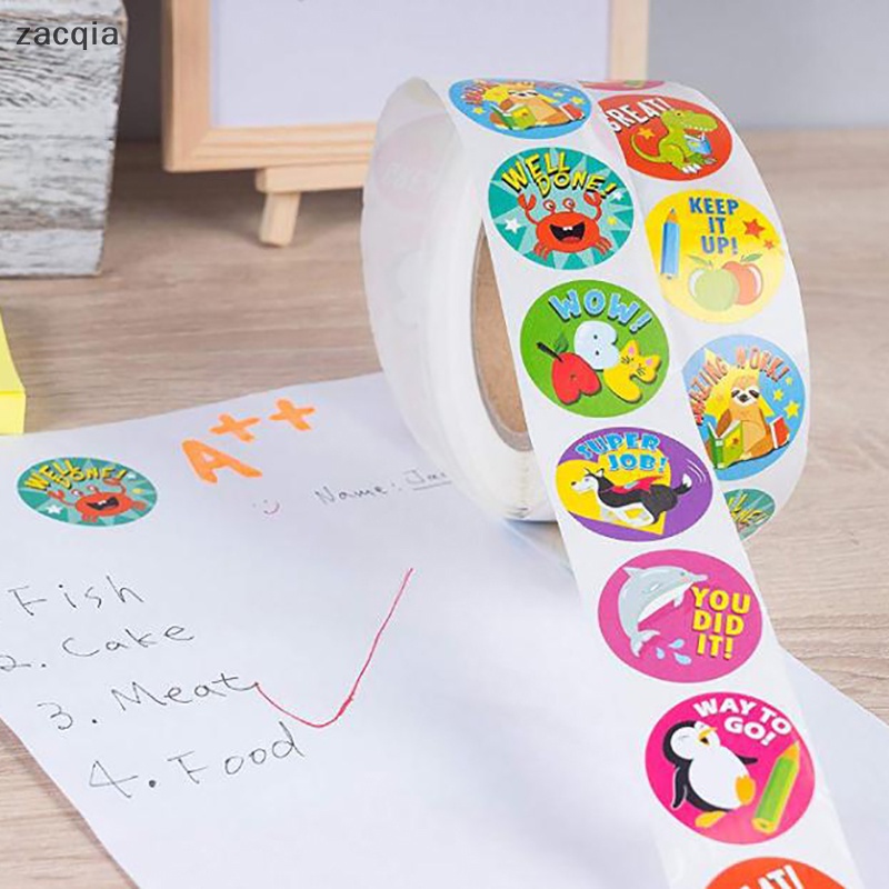 Cuộn 500 Miếng Dán Khen Thưởng Hình Động Vật Dễ Thương Cho Học Sinh