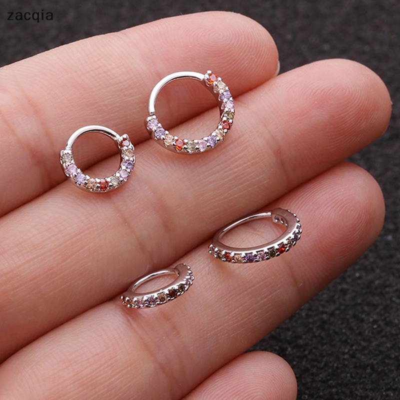 1 Khuyên Tai Tròn Bằng Thép Không Gỉ Đính Đá Zircon 6 / 8 / 10mm