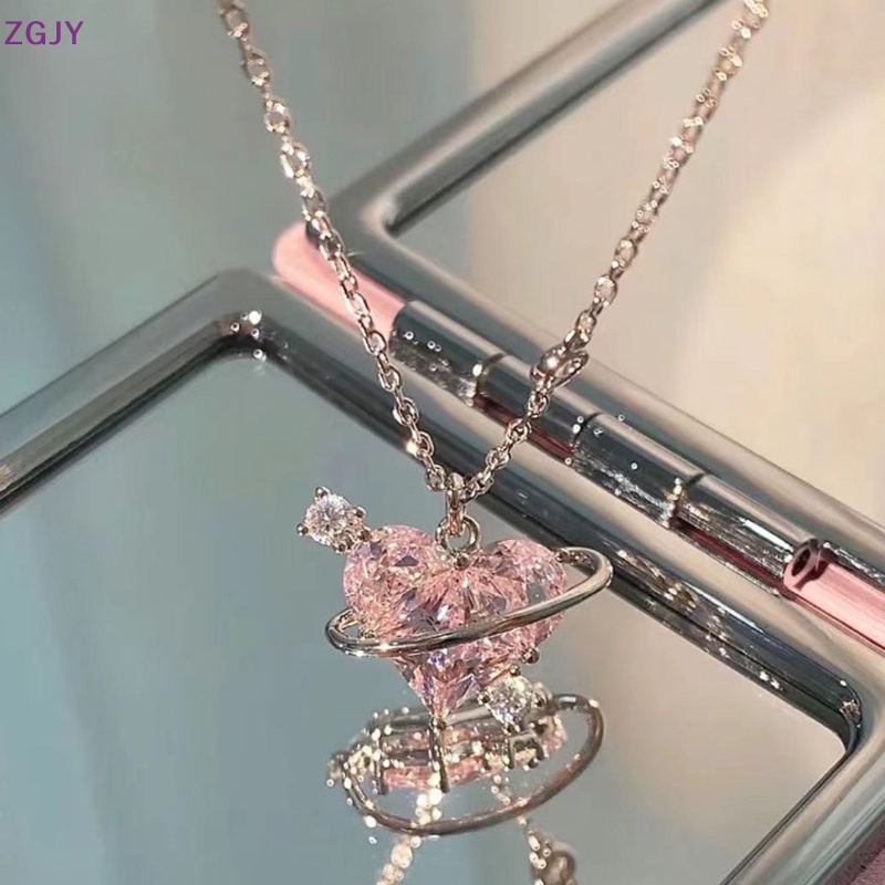 Vòng cổ Mặt Hình Trái Tim Đính Đá Zircon Màu Hồng Xinh Xắn Cho Nữ Mới