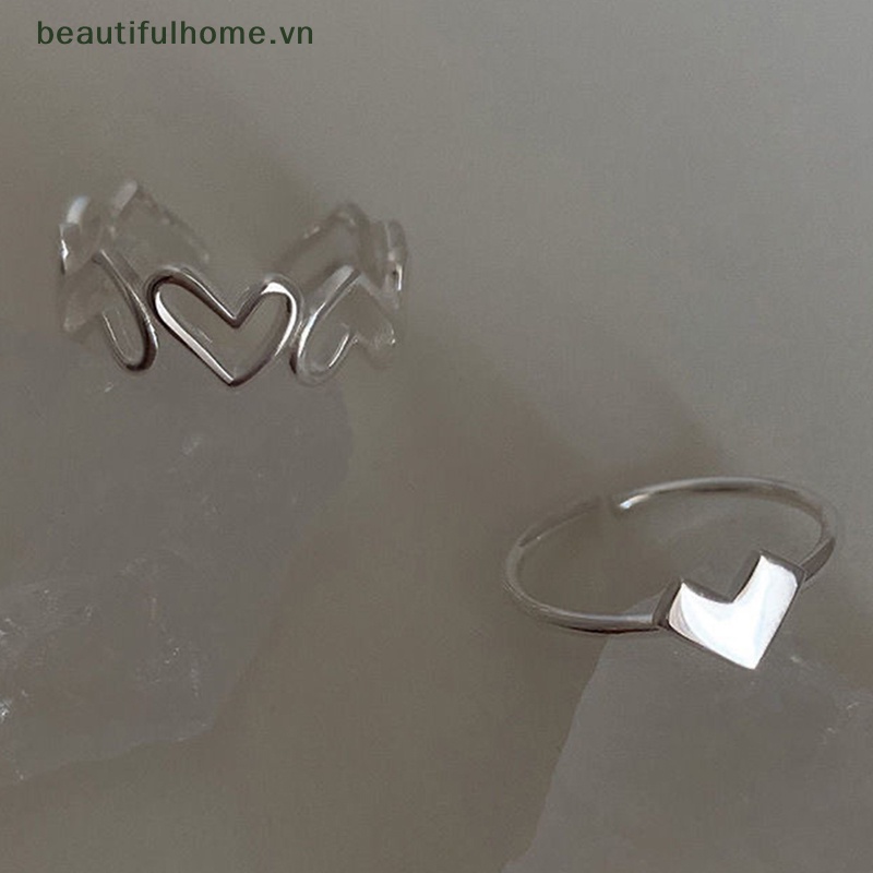 1 Bộ Nhẫn Dạng Hở Màu Bạc Hình Trái Tim Cá Tính Thời Trang Có Thể Điều Chỉnh