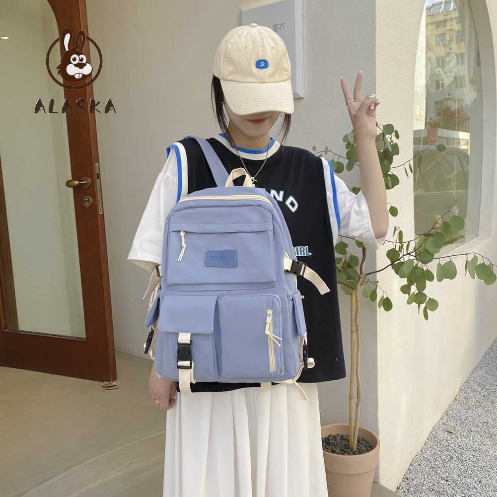 Ba Lô Đi Học Vải Canvas Màu Sắc Tương Phản Sức Chứa Lớn Phong Cách Preppy 2023 Cho Nữ Sinh