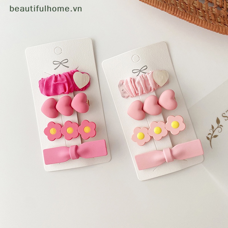 Set 4 / 2 Kẹp Tóc Nơ / Bông Hoa Màu Hồng Ngọt Ngào Cho Bé Gái