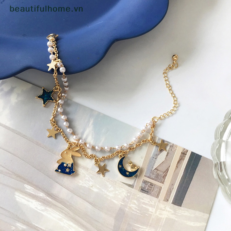 [beautifulhome] Vòng Tay Hình Thỏ / Ngôi Sao / Mặt Trăng Màu Xanh Dương Thanh Lịch Thời Trang Ngọt Ngào Cho Nữ [beauty]