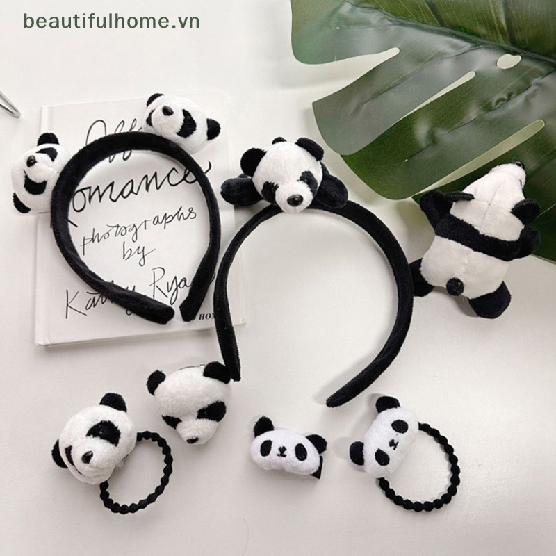 [beautifulhome] Băng Đô Cài Tóc Co Giãn Hình Gấu Trúc Lông Xù Đáng Yêu Làm Đẹp Quần Áo [beauty]