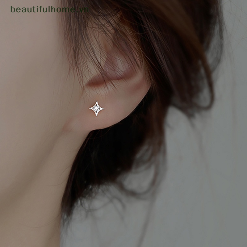 [beautifulhome] Bông Tai Ngôi Sao Bốn Cánh Màu Bạc Đơn Giản Siêu Cổ Tích Làm Quà Tặng Bán Chạy [beauty]