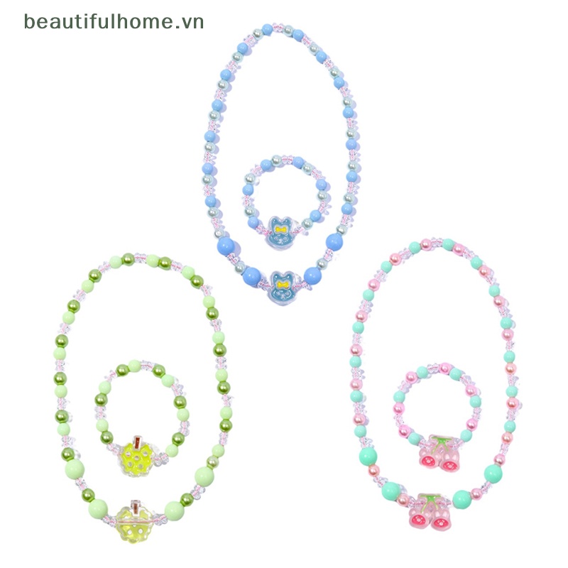 1 Set Dây Chuyền / Vòng Tay Trong Suốt Màu Kẹo Ngọt Họa Tiết Hoạt Hình Dễ Thương Cho Nữ