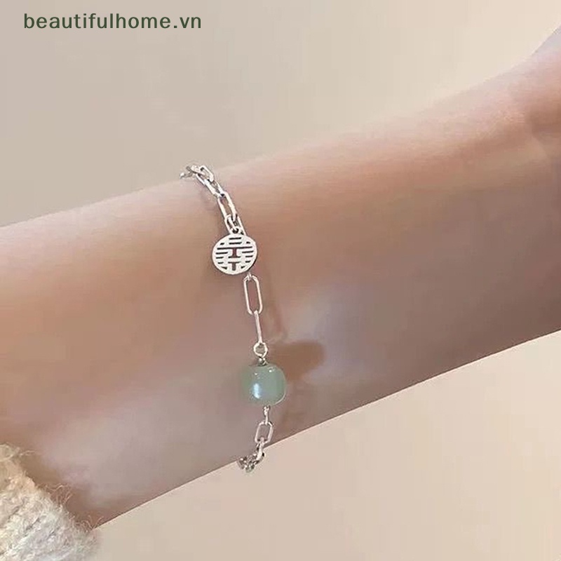 [beautifulhome] Vòng Tay Chuỗi Hạt May Mắn Bằng Hợp Kim Đính Ngọc Trai Chuyển Chữ Happy Word Thanh Lịch [beauty]