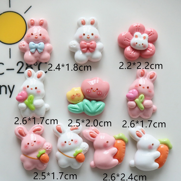 Set 10 Kẹp Tóc Hình Thỏ Hoạt Hình / Bông Hoa Dễ Thương