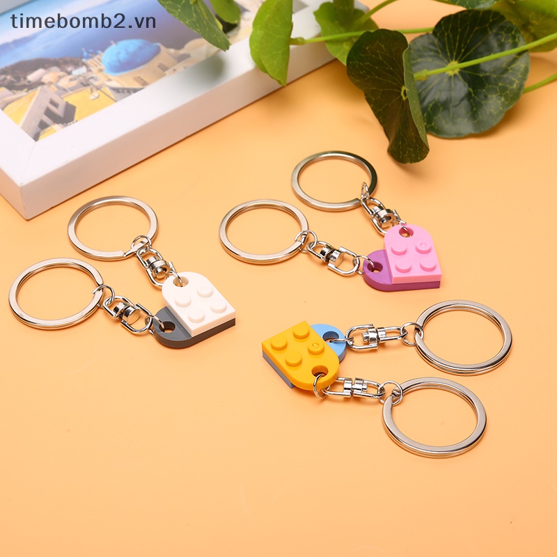 Set 2 Móc Khóa Hình Viên Gạch Trái Tim Dành Cho Cặp Đôi