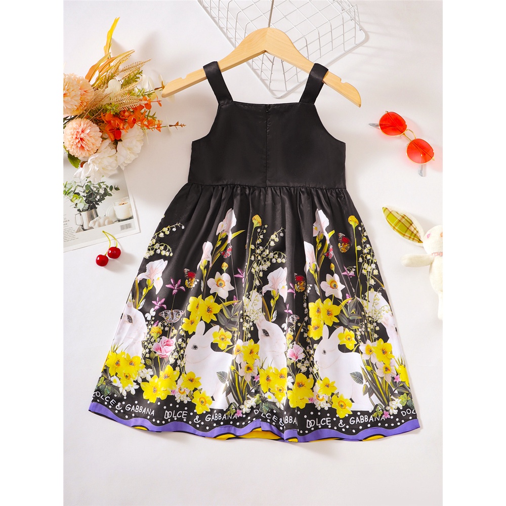 Đầm Chữ A In Hoa Dễ Thương Thời Trang Mùa Hè Cho Bé Gái 4-8 Tuổi