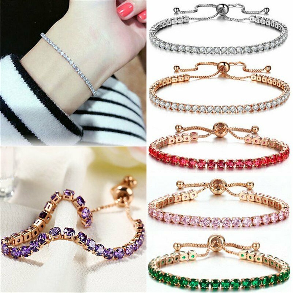 Vòng Tay Tennis Đính Đá Zircon Đơn Giản Sang Trọng Có Thể Điều Chỉnh Cho Nữ