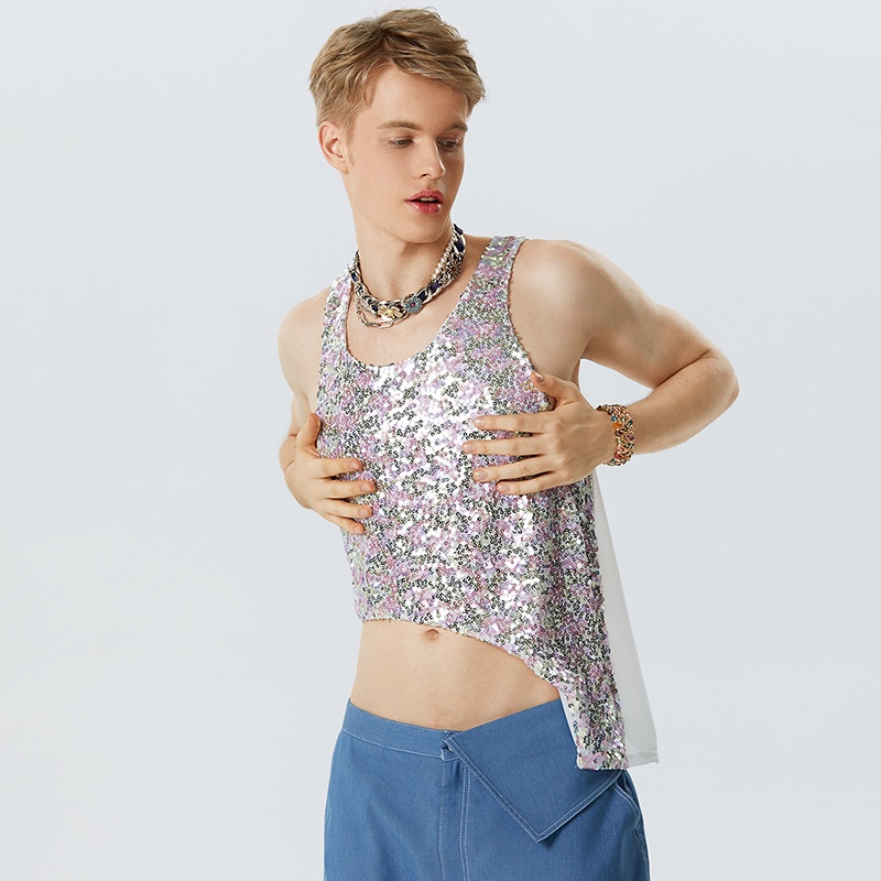 Incerun Sequin Không Đều Viền Áo Tank Top