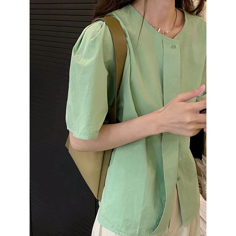 SUXI Áo Sơ Mi Tay Lửng Màu Sắc Đơn Giản Dành Cho Nữ