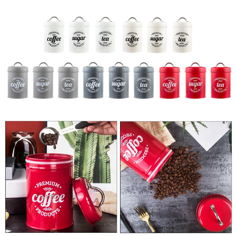 [Fenteer1] Set 3 Hộp Thiếc Trắng Đựng Trà Cà Phê Đường Trà