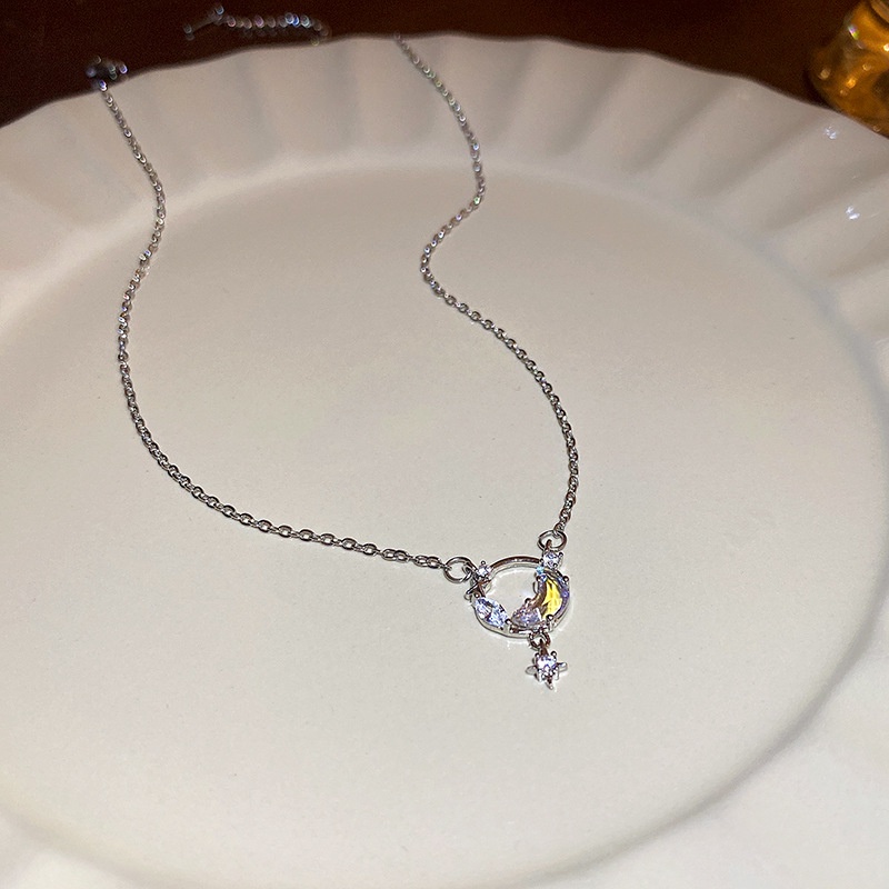 Vòng cổ Thép Titan Mặt Hình Ngôi Sao / Mặt Trăng Đính Đá Zircon Phong Cách Hàn Quốc