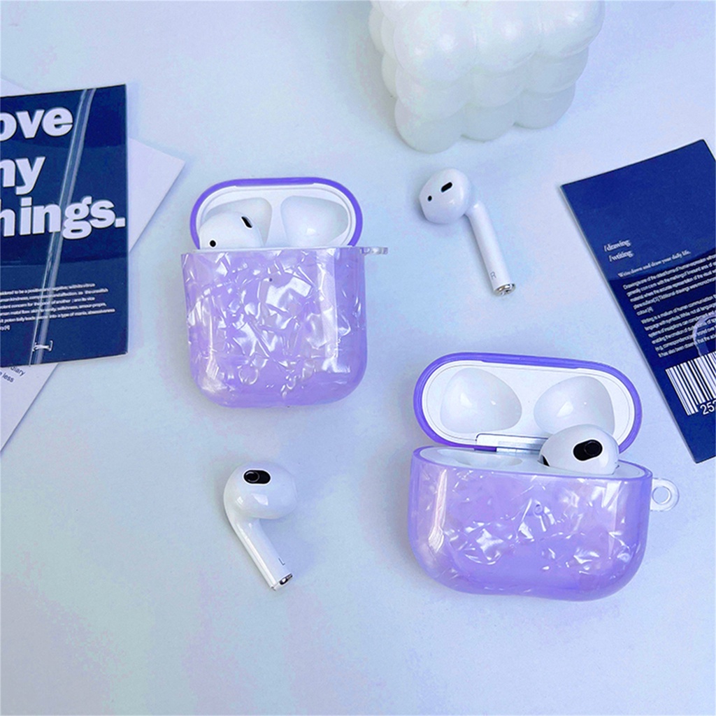 Vỏ Bảo Vệ Hộp Sạc Tai Nghe bluetooth Không Dây Airpods pro 1 / 2 / 3 pro2 2022 Bằng TPU Mềm Họa Tiết Vỏ Sò Màu Tím Dễ Thương