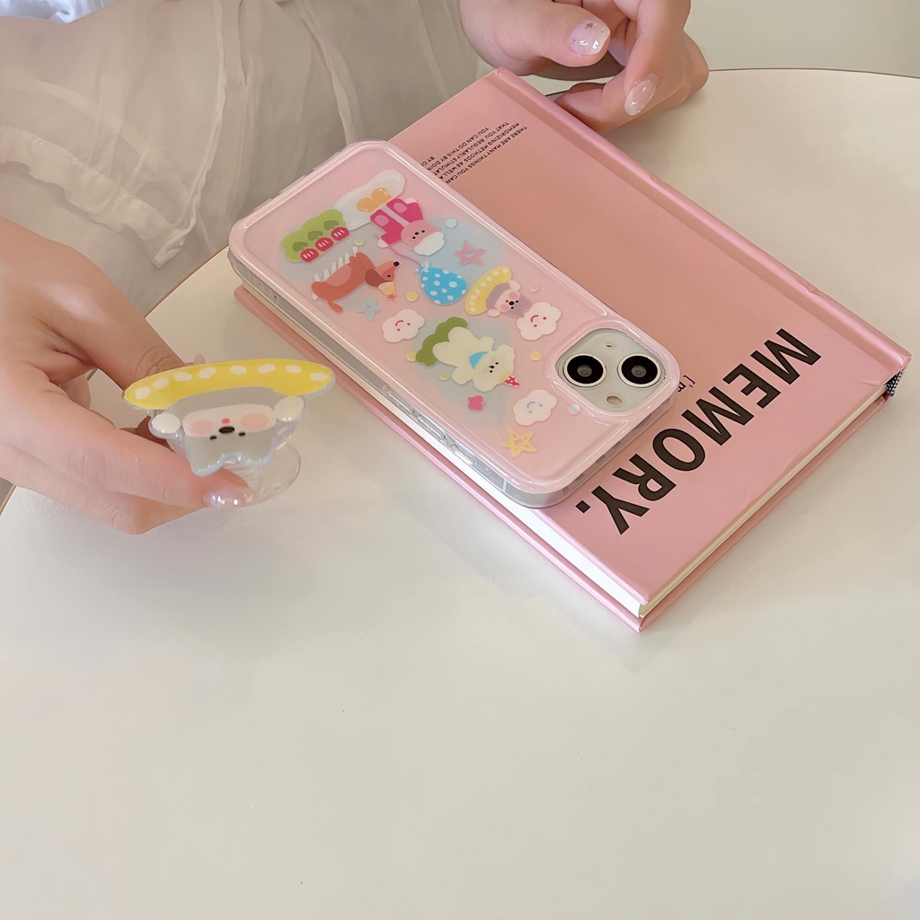 Ốp Điện Thoại tpu Mềm Trong Suốt Hai Mặt Có Vòng Nhẫn Giá Đỡ In Hình Cún Bơi Lội Cho iPhone 14 13 12 11 PRO MAX