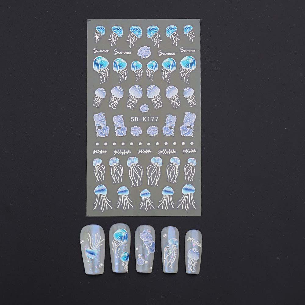 Miếng Dán Trang Trí Móng Tay Họa Tiết Cá Ngựa / Sứa Biển Hoạt Hình Dành Cho Nữ