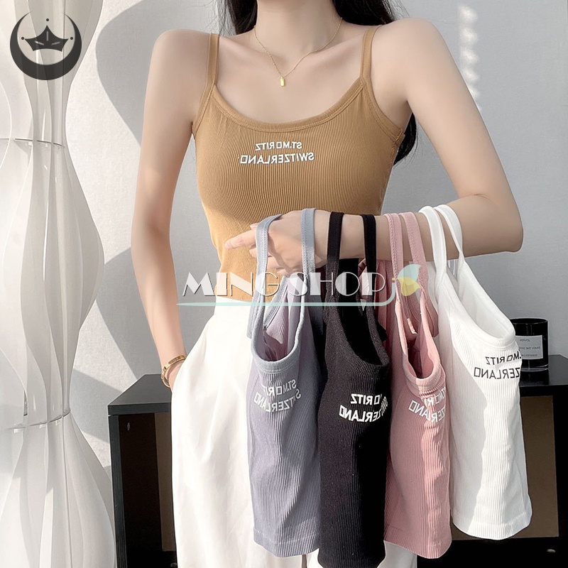 Áo Hai Dây In Chữ Có Mút Đệm Ngực Thời Trang Mùa Hè Quyến Rũ Dành Cho Nữ