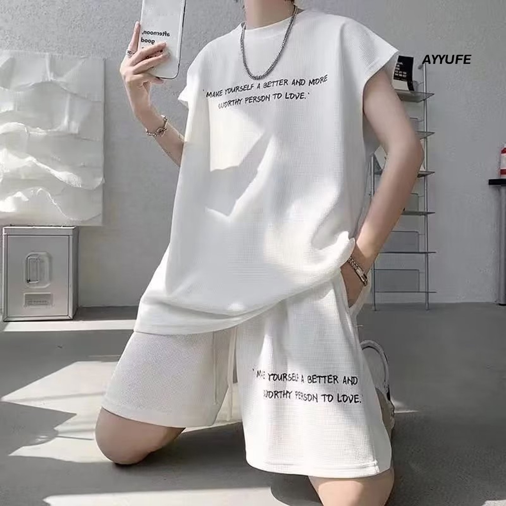 Bộ Đồ 2 Món Áo Thun Tay Ngắn Phối Quần Short Dáng Rộng Thời Trang Mùa Hè Cho Nam