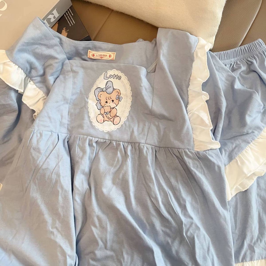 Bộ Đồ Ngủ Chất Cotton Tay Ngắn Mềm Mại Thời Trang Mùa Hè Xinh Xắn Cho Nữ
