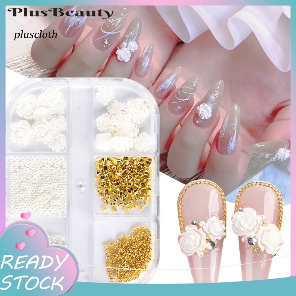 1 Hộp Phụ Kiện Trang Trí Móng Tay Nghệ Thuật Sáng Bóng Dễ Sử Dụng 6 Ngăn Charms