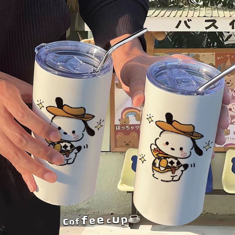 Bình Nước Giữ Nhiệt Bằng Thép Không Gỉ Hình Chú Chó Pacha Kèm Ống Hút Tiện Dụng Cho Văn Phòng