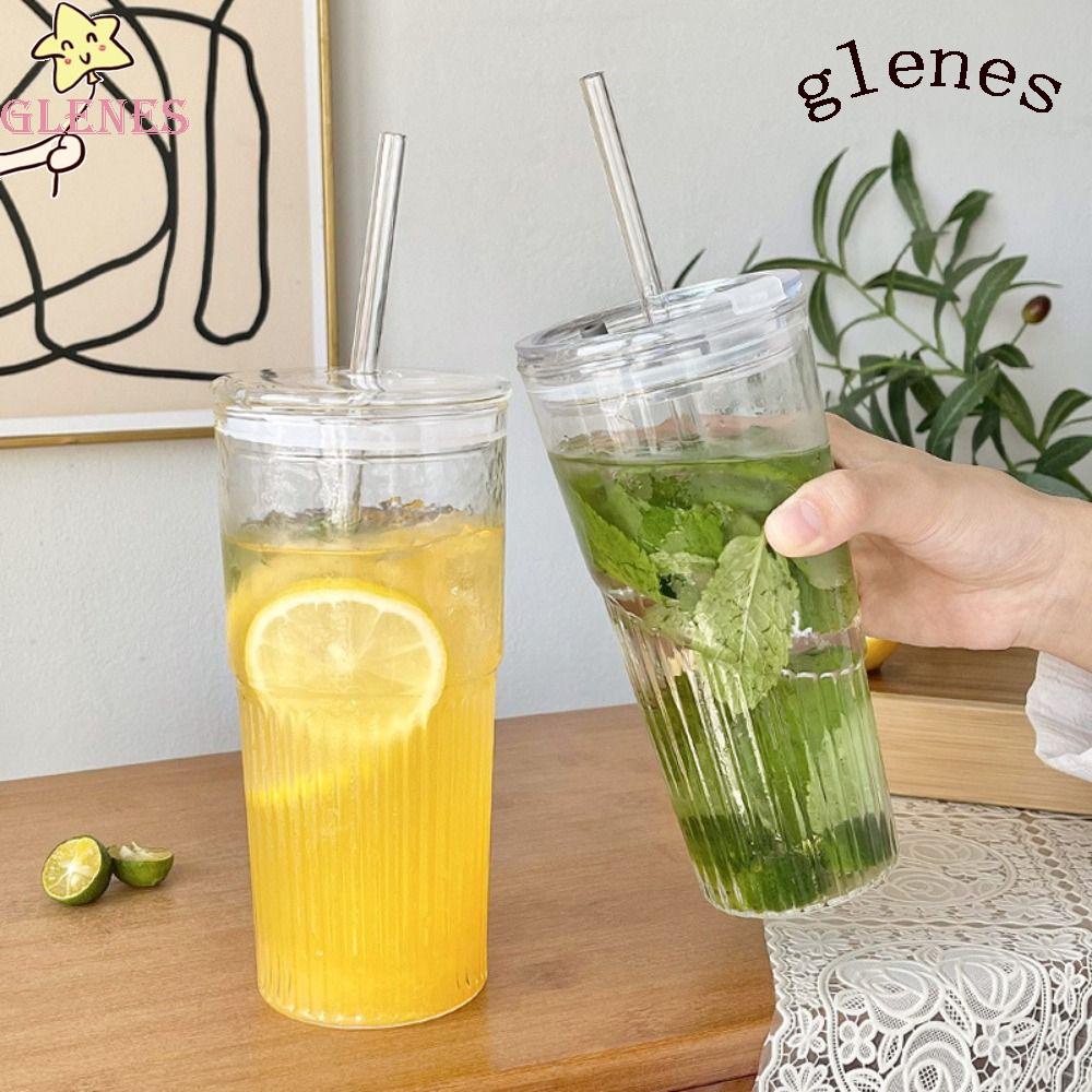 Ly Thủy Tinh Uống Nước Có Nắp Trong Suốt Dung Tích Lớn 500 / 600ML