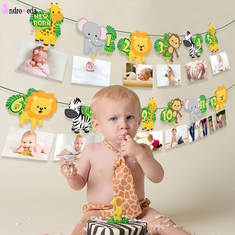 Dây Treo Ảnh Trang Trí Tiệc Sinh Nhật Hình Chú Voi Một Năm Dành Cho Trẻ Em DIY