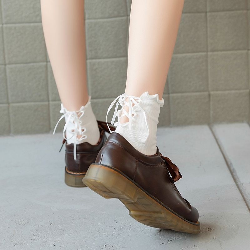 Tất, vớ NHÚN CỔ BÈO BUỘC DÂY phong cách lolita Nhật Bản, chất liệu dệt kim thấm hút mồ hôi cực tốt - Noisocks