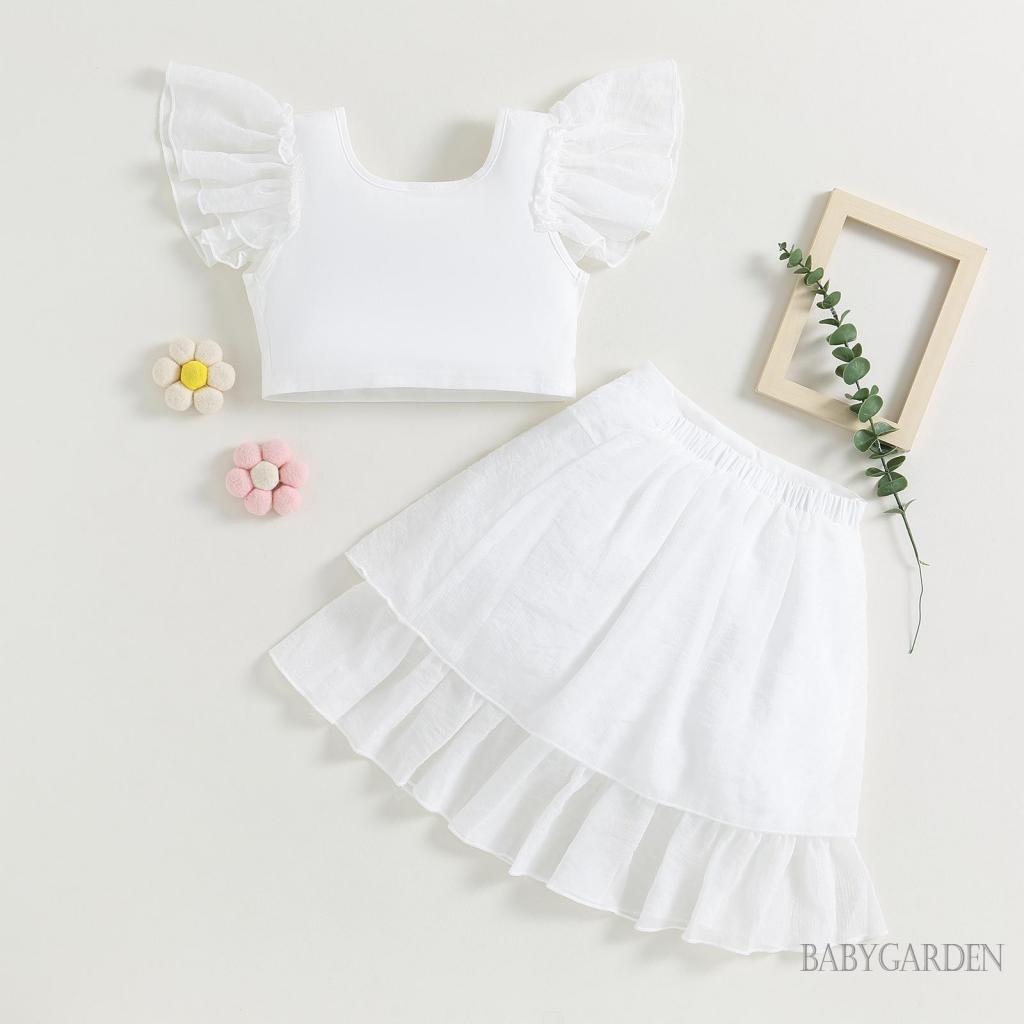 Set Đồ Mùa Hè 2 Món Gồm Áo Tay Cộc + Chân Váy Co Giãn Màu Trắng Cho Bé Gái 8-12 Tuổi