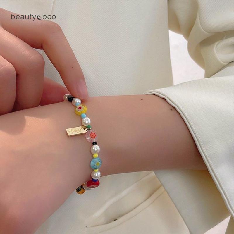 Beautycoco🍊Vòng Tay Chuỗi Hạt Đá Thủy Tinh Phong Cách Retro Thời Trang