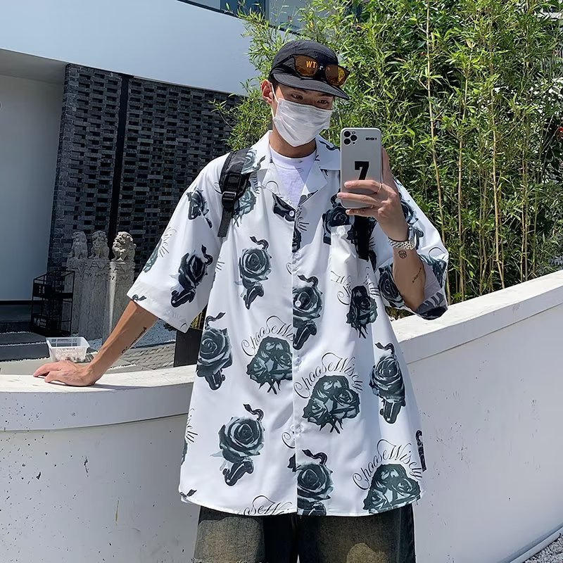 Áo Sơ Mi Tay Ngắn Dáng Rộng In Họa Tiết Hoa Phong Cách Mỹ Thời Trang Cho Cặp Đôi