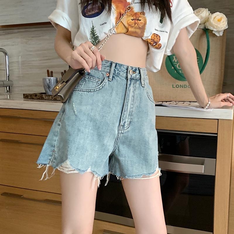 Quần Short Denim Lưng Cao Phong Cách Retro Thời Trang Mùa Hè Hàn Quốc Cho Nữ
