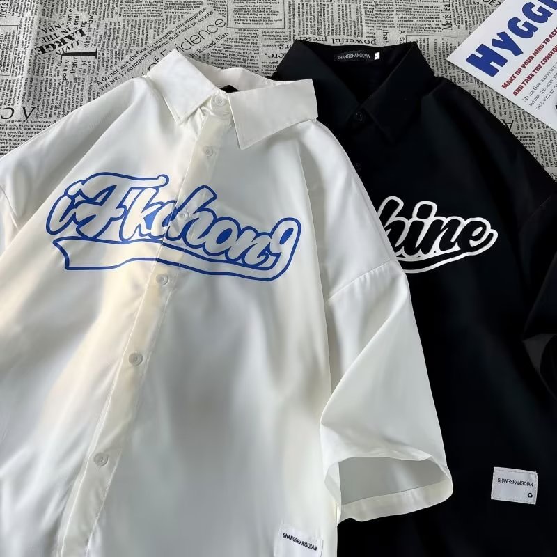 Áo Sơ Mi Ngắn Tay Dáng Rộng In Nhãn Hiệu Thời Trang Mùa Hè Dành Cho Nam Nữ