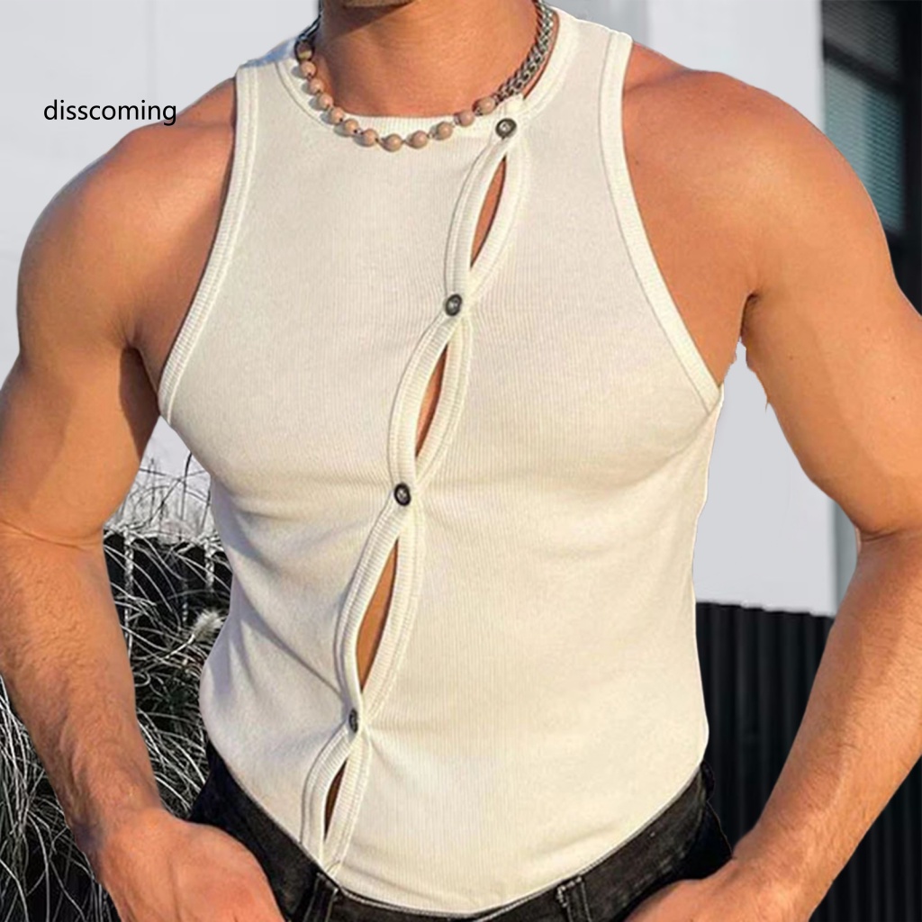 Áo Thun Tay Ngắn In Chữ SL| Áo Ba Lỗ Ôm Dáng Co Giãn Thoáng Khí Phối Nút Trang Trí Cho Nam