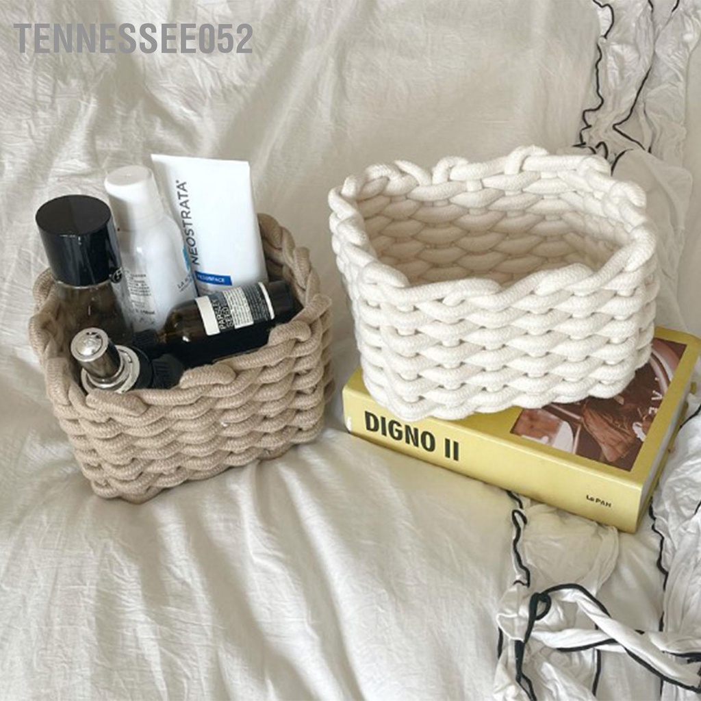 Tennessee052 Giỏ Đựng Đồ Bằng Dây Bông Trắng Đơn Giản Để Bàn Tổ Chức Lưu Trữ Cho Chìa Khóa Ví Mỹ Phẩm