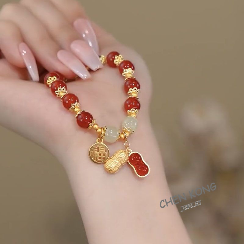 Vòng Tay Hạt Đậu Phộng Hetian Yu Phong Cách Trung Hoa Mới 2023