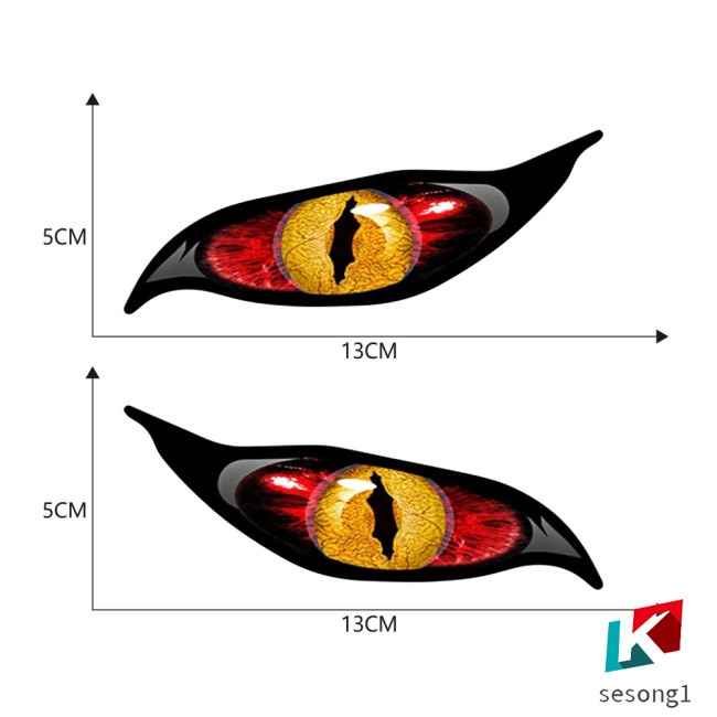 Bộ 2 Miếng Dán pvc Hình Mắt Quỷ Chống Nắng Chống Nước 13cm * 5cm Trang Trí Gương Chiếu Hậu Xe Hơi