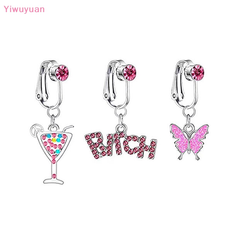 &lt; Yiwuyuan &gt; Khuyên Rốn Đính Đá Zircon Giả Hình Trái Tim Kẹp Bụng Mới