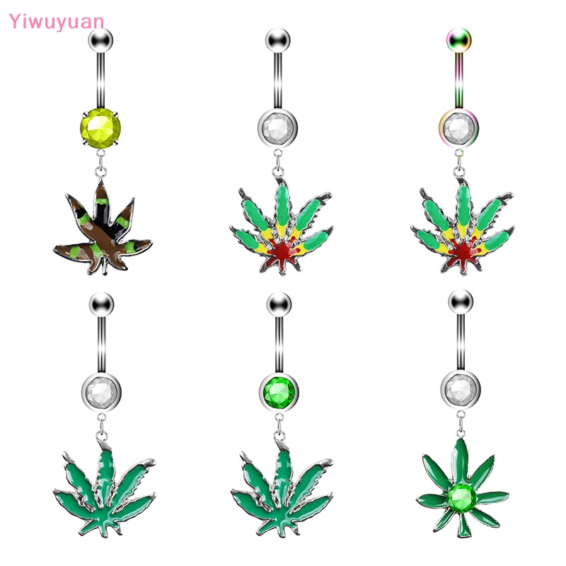 < Yiwuyuan > Khuyên Rốn Đính Đá Zircon Hình Lá Phong Thời Trang Mới Cho Nữ